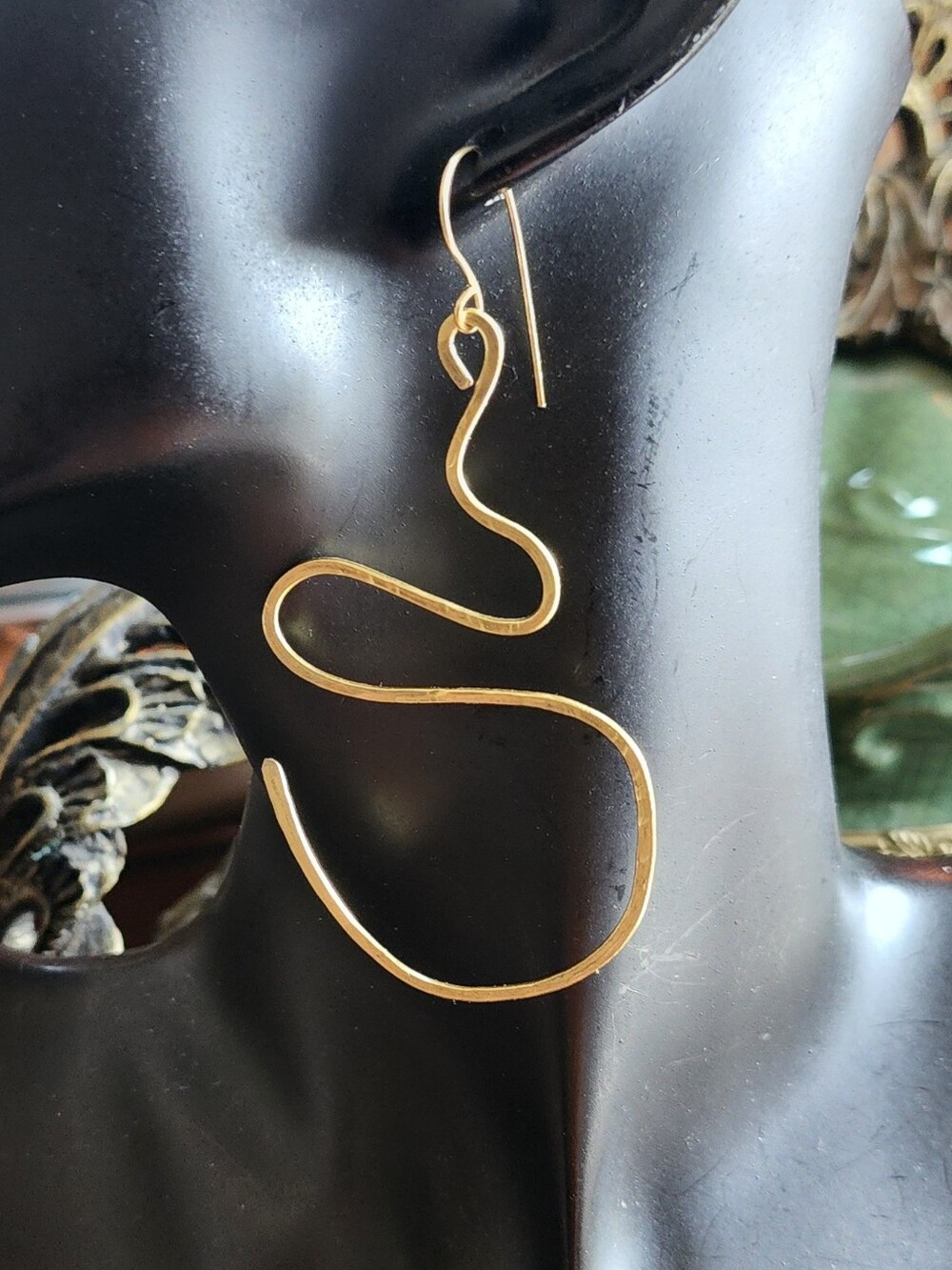 Handmade Hammered Brass Abstract Swirl Drop Earrings - Women Jewelry